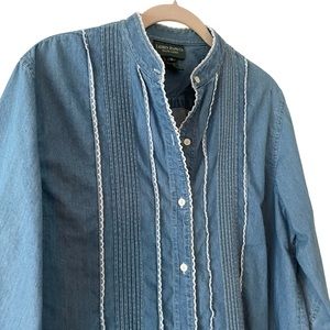 90s Ralph Lauren Western Cowboy Denim Shirt Mandarin Rancher Button Down